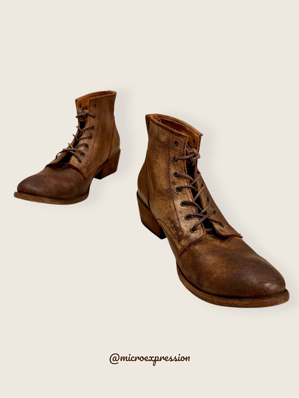 Frye Carson Lace-Up Tan Brown Leather Lace Up Academia Oxford Heeled Ankle Boot - Picture 11 of 16